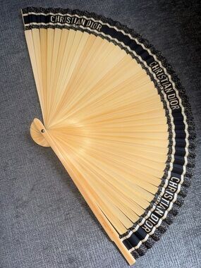 Christian Dior Paris Folding Hand Fan Black Ivory Bamboo